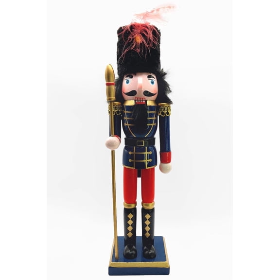 Wizardi Classic Wooden Festive Decoration - Christmas Nutcracker The Staffbearer F07M14-40-N01012C