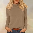 thumbnail image 2 of Comdrip Hauts pour Femmes Manches Longues Chemises pour Femmes Coupe Ample Col Roulé Haut Décontracté Automne Hauts Légers Chauds Chandails Hauts Col Roulé pour Femmes Marron 2TG, 2 of 5