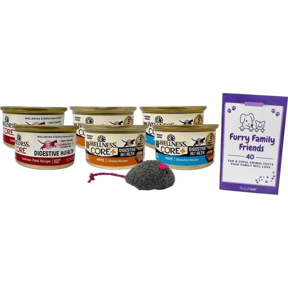 Wellness CORE Grain Free Digestive Health Pate Cat Food 3 Flavor (2) Each: Salmon, Whitefish, Chicken (3 Ounces) MerlinsMart Zine | Catnip Toy