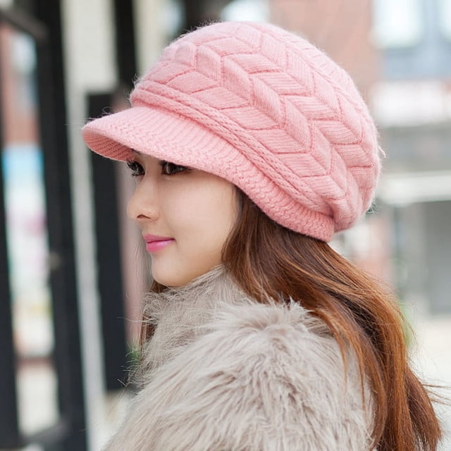 Harhinhe Gorro de punto cálido de invierno para mujer, gorros de esquí de lana para nieve con visera