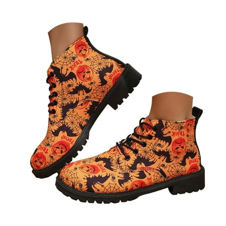 

Oyedens Combat Boots for Women Fashion Casual Pumpkin Spider Skull Riding Ankle Booties