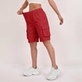 thumbnail image 5 of Bermuda Shorts Womens Cargo Shorts with Pockets Pull on High Waisted Summer Walking Workout Hiking Athletic Petite Knee Length Long Shorts Red L, 5 of 6