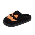 thumbnail image 3 of Halloween Pumpkin House Slippers for Woman Winter Flat Heel Close Toe Casual Home Indoor Outdoor Slides Slippers Winter Fleece-Lined Shoes for Women Black 5.5, 3 of 10