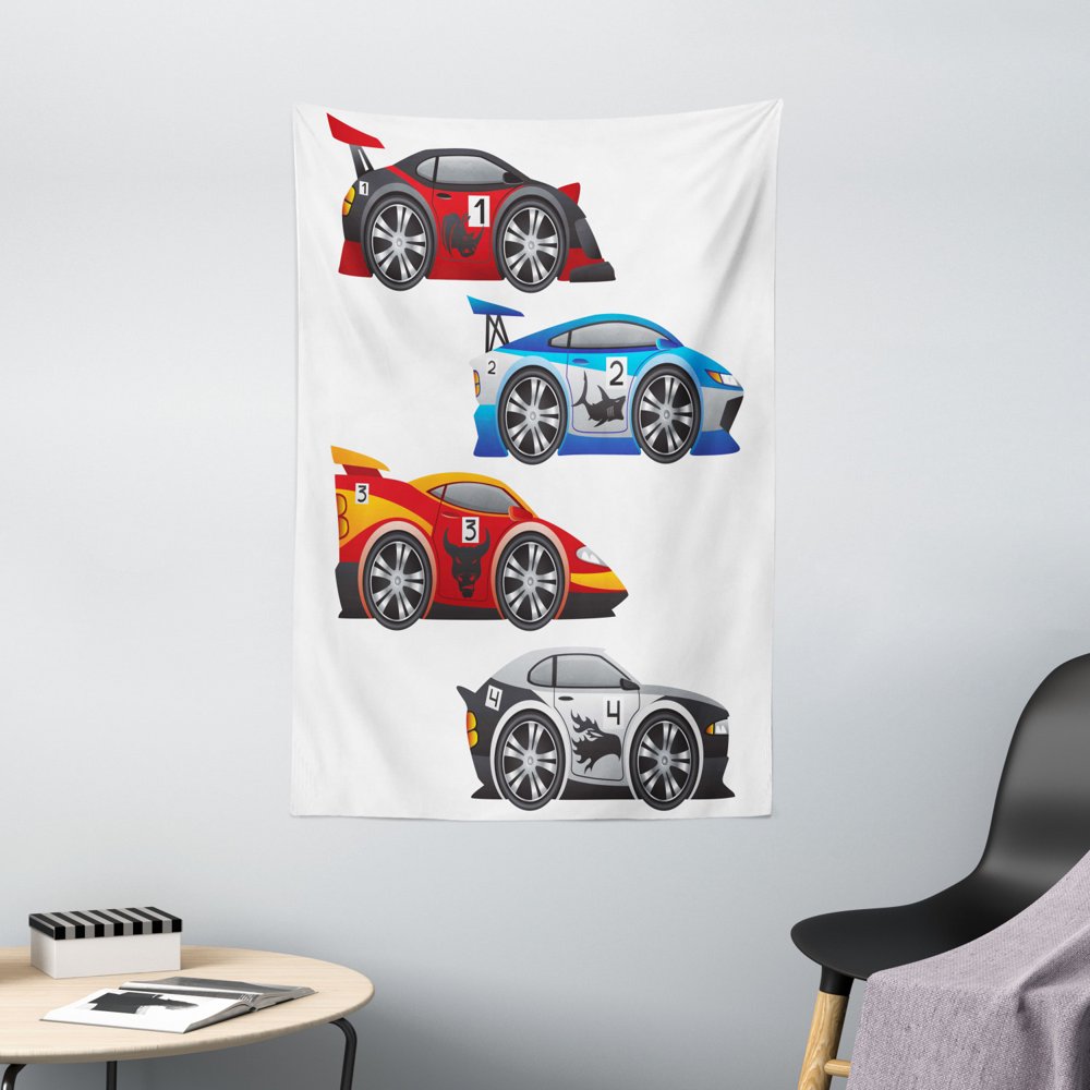 Cars Tapestry, Collection of Formula Race Cars Modern Mechanical Technology Automotive