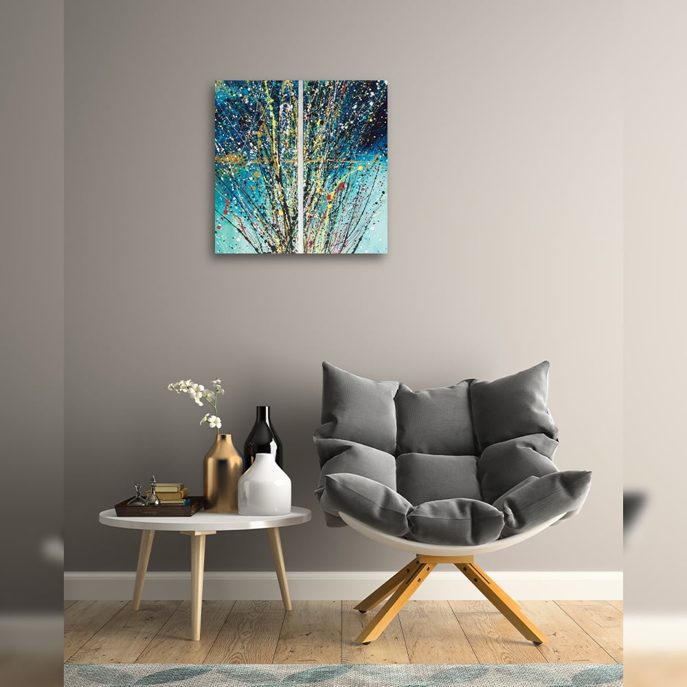 Split Splatter Design by Artist Sarah Wahl - 14"x14" Canvas Artwork - Multi-Color 20 x 30