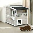 thumbnail image 2 of Pefilos 36" Wooden Outdoor Cat House with Large Balcony, Cat Condo Shelter Catio for Small Medium Cats, 2-Story Patio Cat Shelter, Gray, 2 of 9