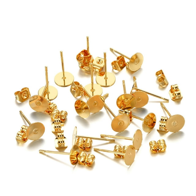 Matsuzay 100 juegos de bandejas para orejas, hallazgos de acero inoxidable, tapones para pendientes, conector hipoalergénico, suministros de accesorios Artesanía Color Dorado/ 6mm Matsuzay HA061131-11