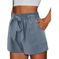 thumbnail image 5 of Stylish Olyvenn Womens Shorts Summer Elastic Waist Shorts Casual Ruffled Solid Color Shorts Ladies Comfy Lightweight Shorts with Pockets Navy M, 5 of 8