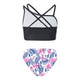 thumbnail image 2 of CHICTRY Girls 2-Piece Swimsuit Crop Top with Bikini Briefs Bathing Suit Beach Wear Black&White Flowers 10, 2 of 5