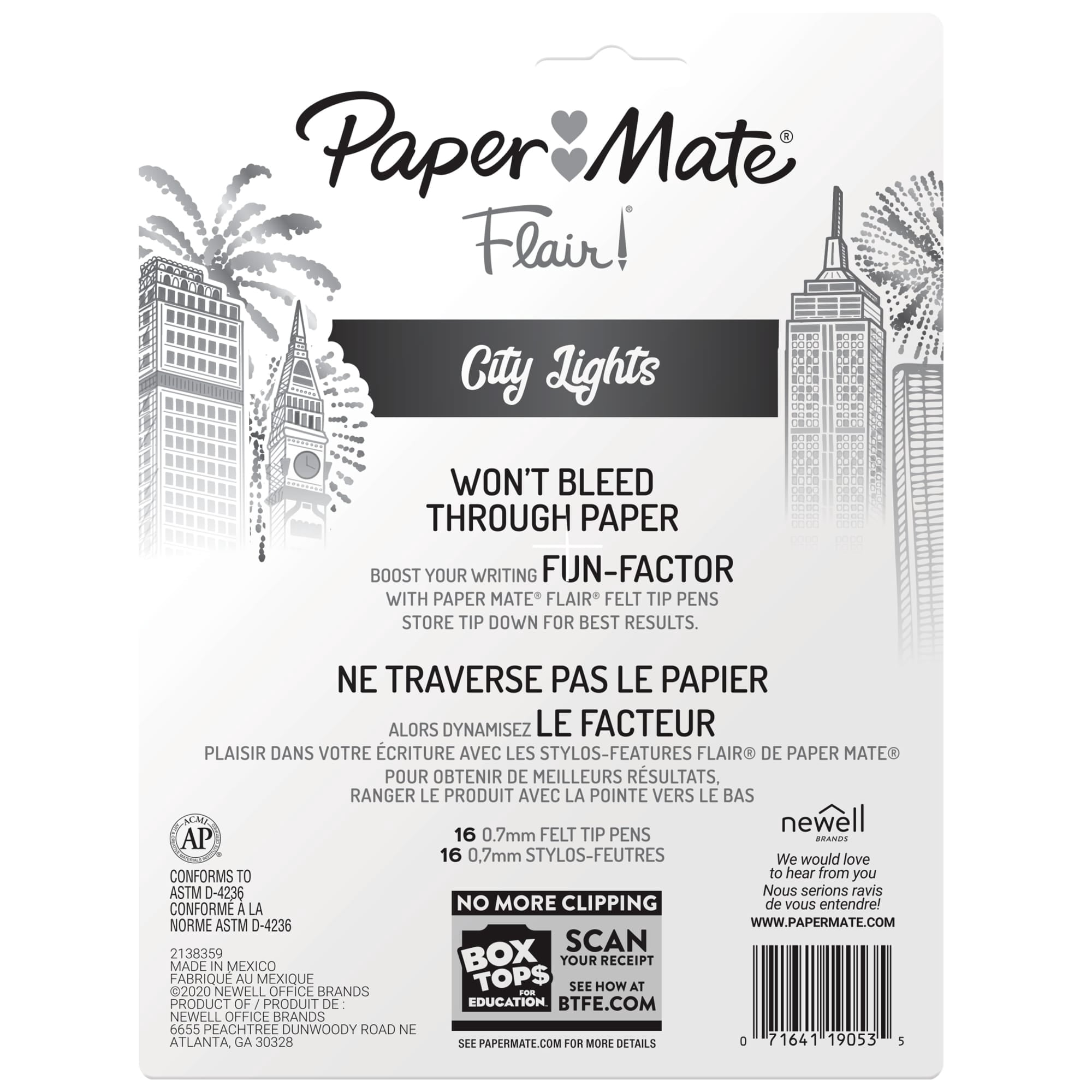Paper Mate Flair Pens, Metallic Felt Tip Pens, City Lights, #1 Teacher Choice, Glittery Ink Shines on White Paper, Assorted Colors, 16 Count
