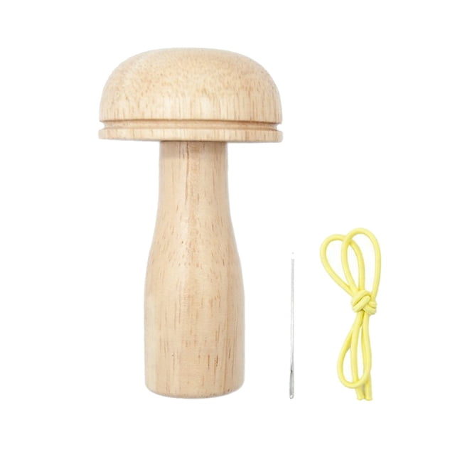Hioecau 1 Set Darning Mushroom Wood Darning Egg Knitting Repair Tool Sewing Tool with Elastic Rope Large Eye Needle for Darning Socks Hats Sweaters DIY Sewing Crafts