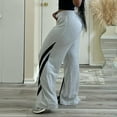 thumbnail image 3 of Ladies' Casual Striped High Waist Wide Leg Sports Pants Drawstring, Straight Leg, Polyester, Sizes, 3 of 6