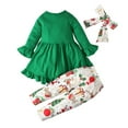 thumbnail image 2 of AJIWYH Christmas Outfit Long Sleeve Crew Solid Color Girls Christmas Dress Print Patchwork Romper With Printed Pants and Hairband 3PCS Baby Fall Clothes Baby Girl Gifts (Green,6-12 Months), 2 of 8