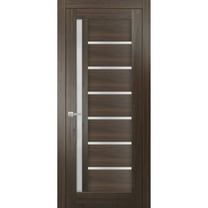 Solid French Pre-Hung Door Frosted Glass | Quadro 4088 Chocolate Ash | Single Regular Panel Frame Trims Handle | Bathroom Bedroom Sturdy Doors -36" x 80"
