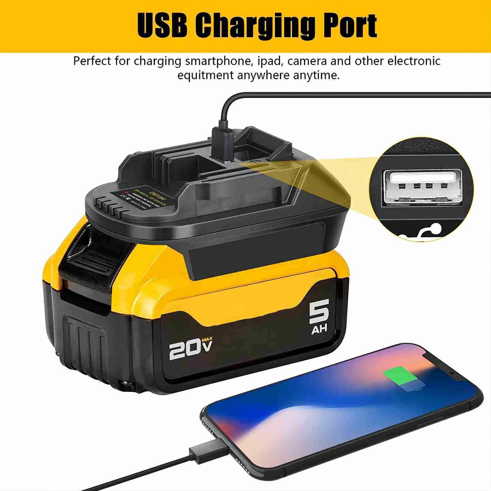USB Battery Adapter for Dewalt 20V/Milwaukee 18V Convert to Makita 18V Tool