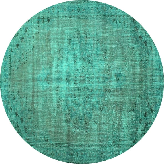 Ahgly Company Machine Washable Indoor Round Persian Turquoise Blue Traditional Area Rugs, 5' Round