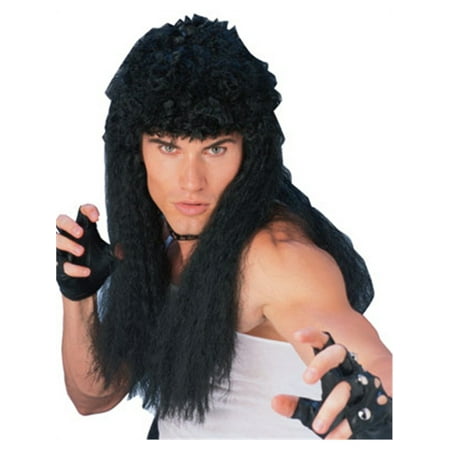 Adult Mens Costume Long Black Curly Rambo Mullet Wig