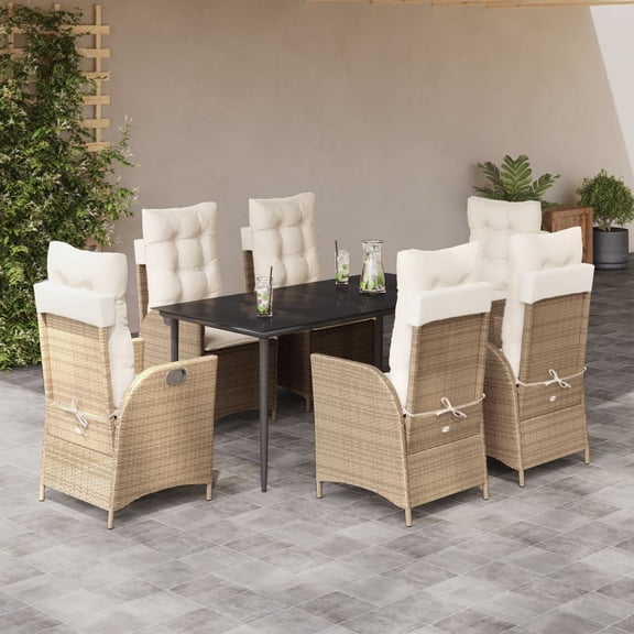 vidaXL Garden Dining Set Beige, Black, Cream White