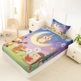 thumbnail image 2 of Manfei Dreamy Forest Owl Twin Fitted Sheet, Musical Wildlife Bedding, Purple Green, 2 Pieces, 1 Fitted Sheet and 1 Pillowcase, 2 of 6