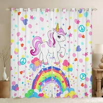 Homewish Kawaii Unicorn Curtains Pack of 2 (42x84 Each),Colorful Heart Print Curtains Blackout,Cartoon Rainbow Bedroom Curtains For Girls Teens,Microfiber Bedroom Decor