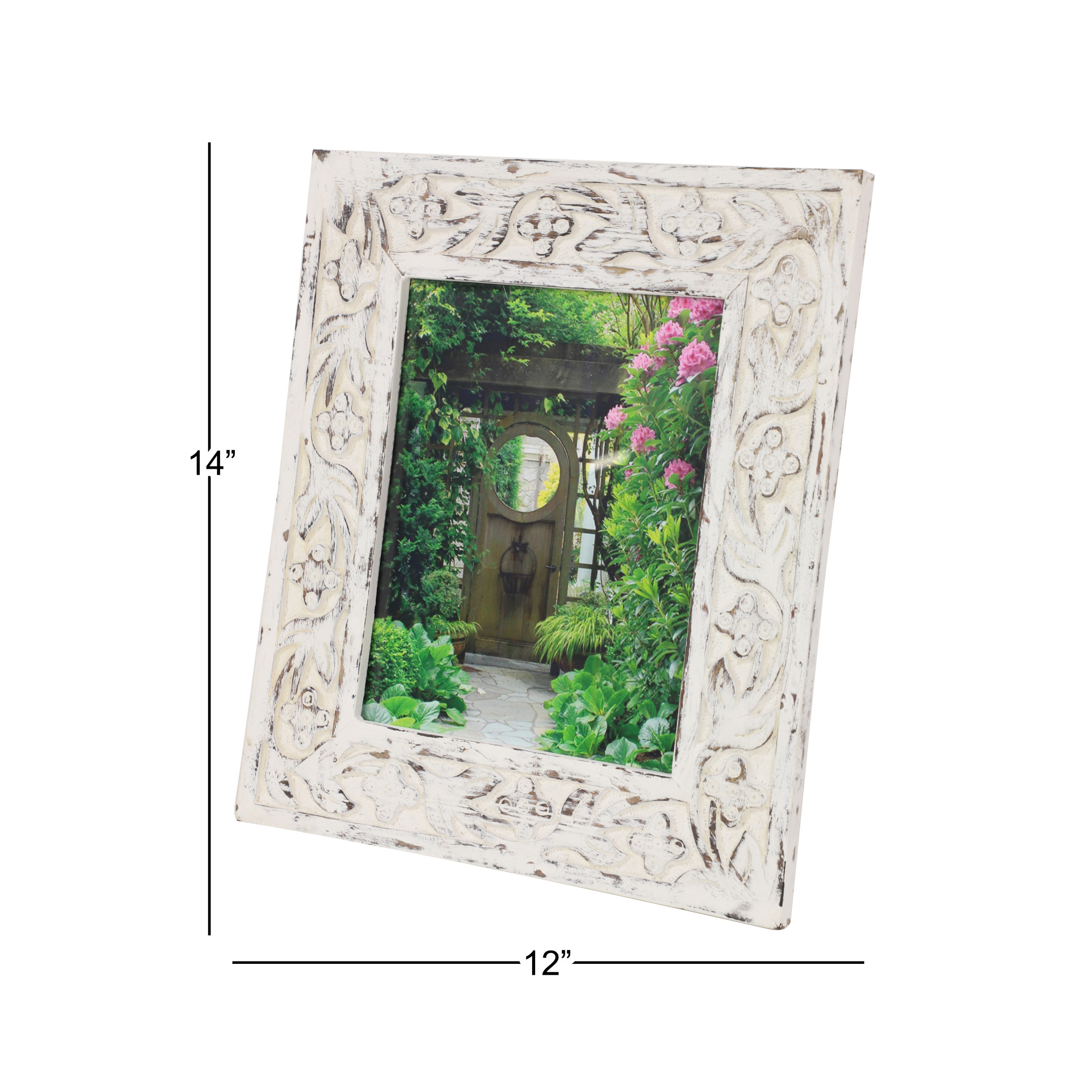 DecMode 8" x 10" Handmade Intricate Carved White Floral Photo Frame