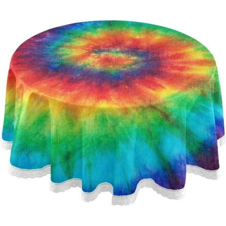 Coolnut Tie Dye Round Tablecloth, Stain Resistant Table Cloth Polyester Table Cover for Kitchen Dining Party Home Decor 60"