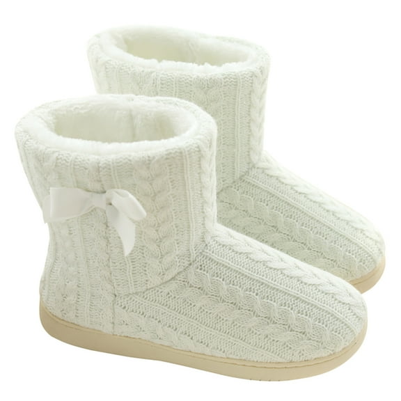 AUXDIQ Women Men Winter Knitted Boots Slippers Home Warm Fleece Booties Slipper Anti Slip House Shoes Indoor Outdoor
