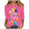 thumbnail image 2 of Cavosen Easter Day 3/4 Length Sleeve Shirts for Women Eggs Funny Letter Print Fashion Blouse Round Neck Festival T Shirts Casual Dressy Holiday Tops Going out Summer Tees L, 2 of 5