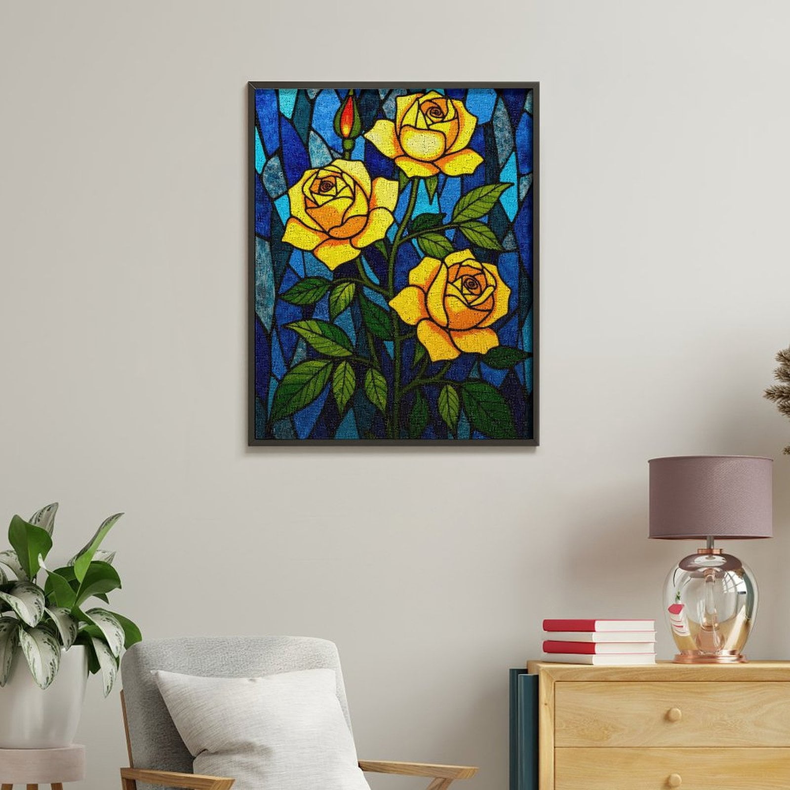 Paint By Numbers Kit for Adults Beginner - DIY Stained Glass Yellow Roses Art Canvas Painting Kits for Adults, Frameless Paint By Number for Adults for Home Wall Decor 16x20 Inch