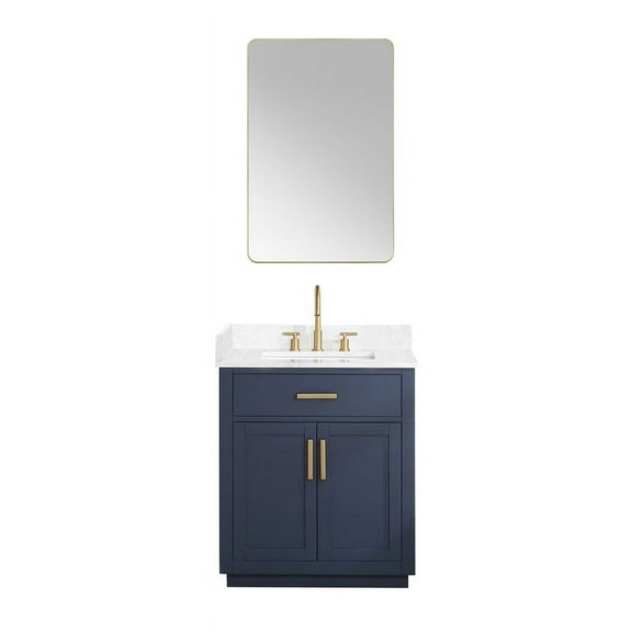 Gavino 30" Wood Vanity in Royal Blue with Composite Stone Top and Mirror