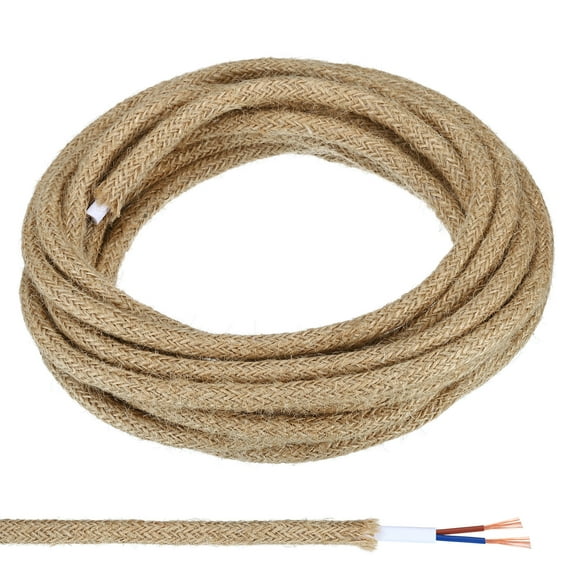 Uxcell Fabric Cloth Covered Round Wire, 16.4ft 18AWG 2 Core Vintage Woven Electrical Cord, Linen