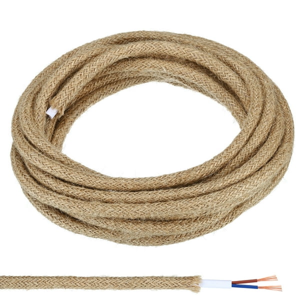 Cable redondo cubierto de tela Uxcell, 16.4 pies 18AWG 2 núcleos, cordón eléctrico vintage tejido, lino