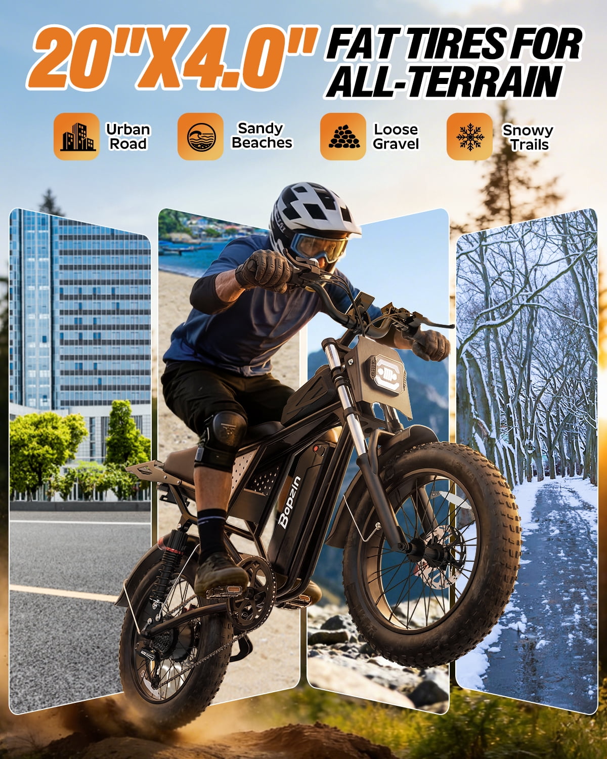 Bopzin 1500W Off-Road Electric Motorcycle for Adults, Bike with 48V 20Ah Battery, 20" Fat Tire Off-Road Electric Bike UL2849