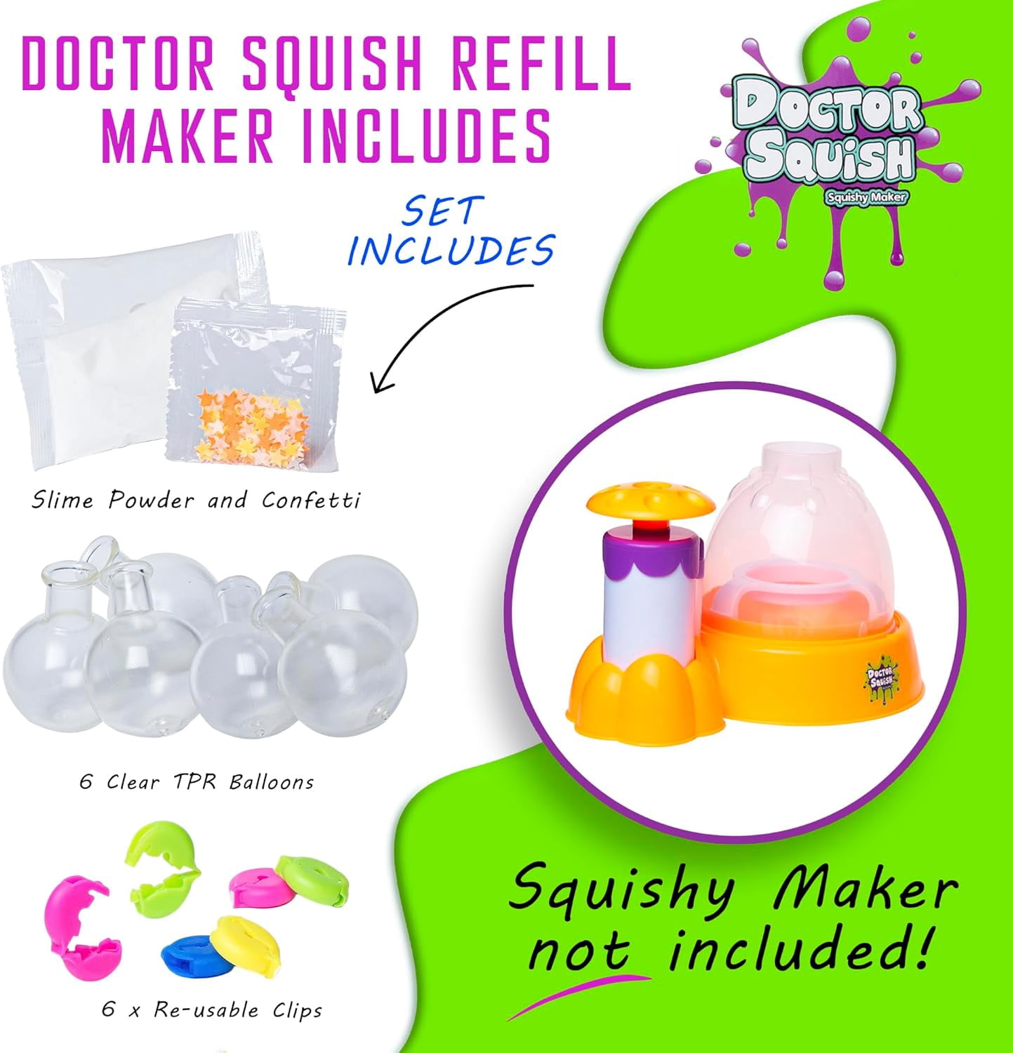 Doctor Squish Glow in The Dark Squishy Pack Refills - DIY Squishy Making Kit - Create Your Own Squishies with Neon Glow Effects