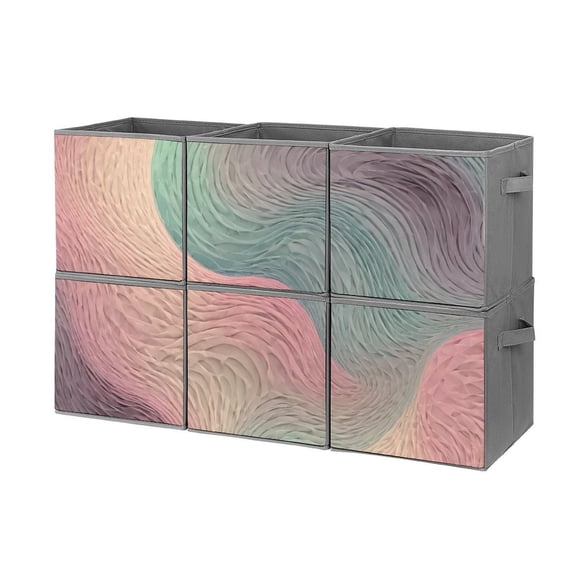 Set of 6 Collapsible Oxford Fabric Storage Cubes with Handles, Foldable Closet Organizer Bins for Clothes, Toys, Shelves, Home & Kitchen Soft Pastel Waves