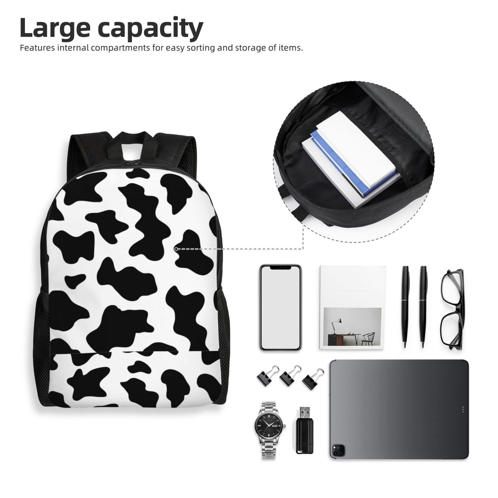 Horeoi Milk Cow Print Waterproof 600D Oxford Laptop Backpack for School Travel Work - Lightweight Durable Bag with Adjustable Straps