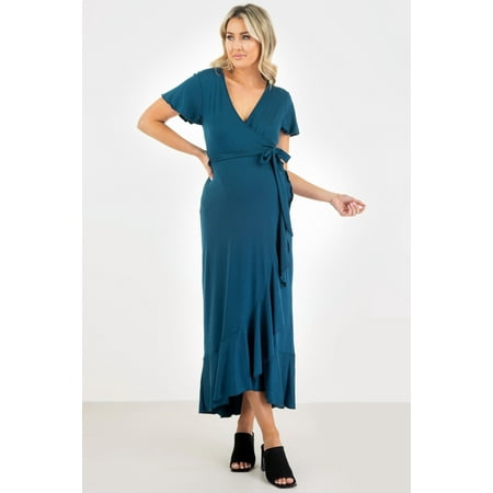 

Maternity Faux Wrap Butterfly Sleeve Dress with Ruffles