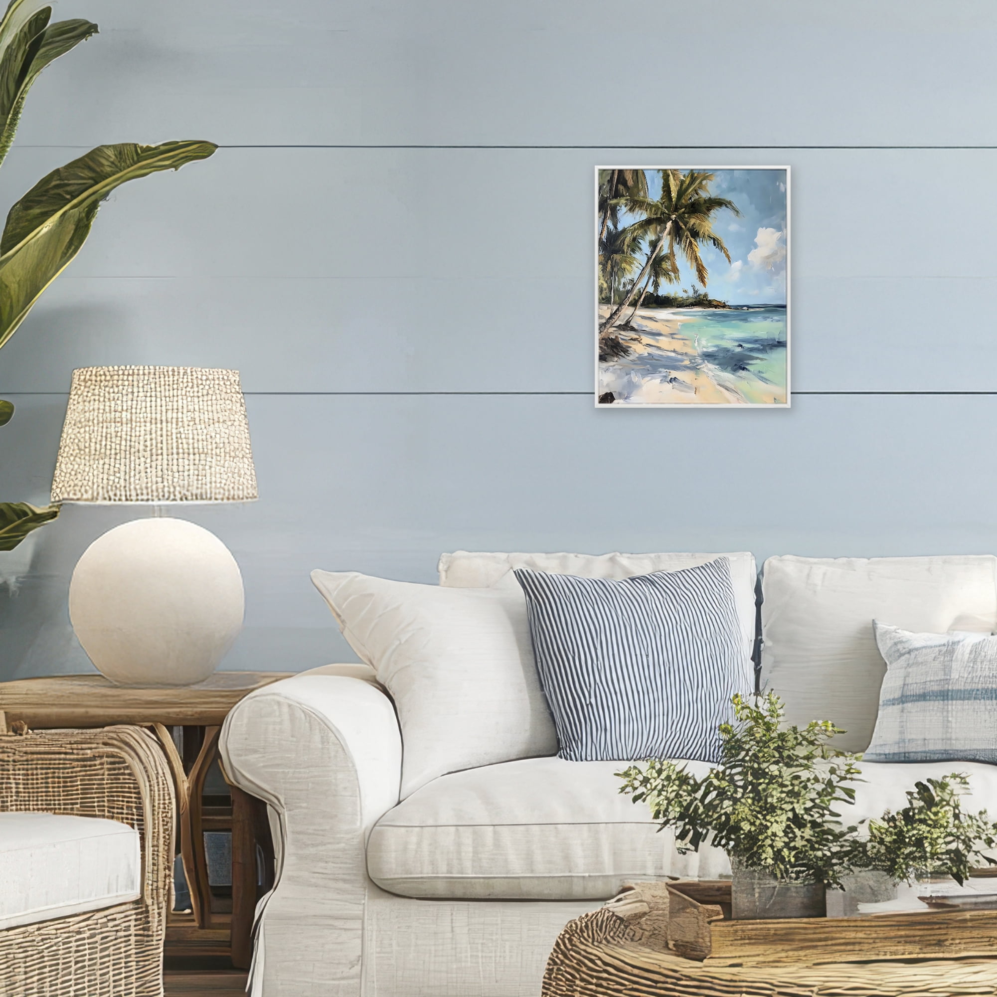 Stupell Industries Tropical Coastline Palm Frond Shadows White Framed Giclee Art, design by Franklyn Gregory