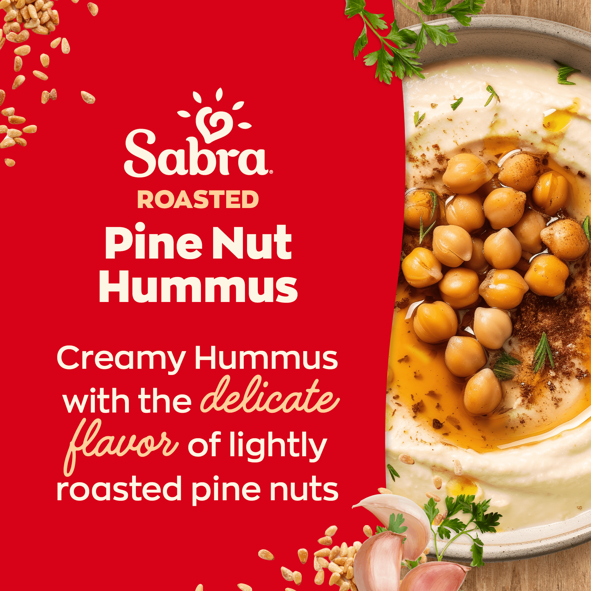 Sabra Roasted Pine Nut Fresh Hummus Dip, Non-GMO, Gluten Free, Vegan Hummus Spread, 10oz Tub