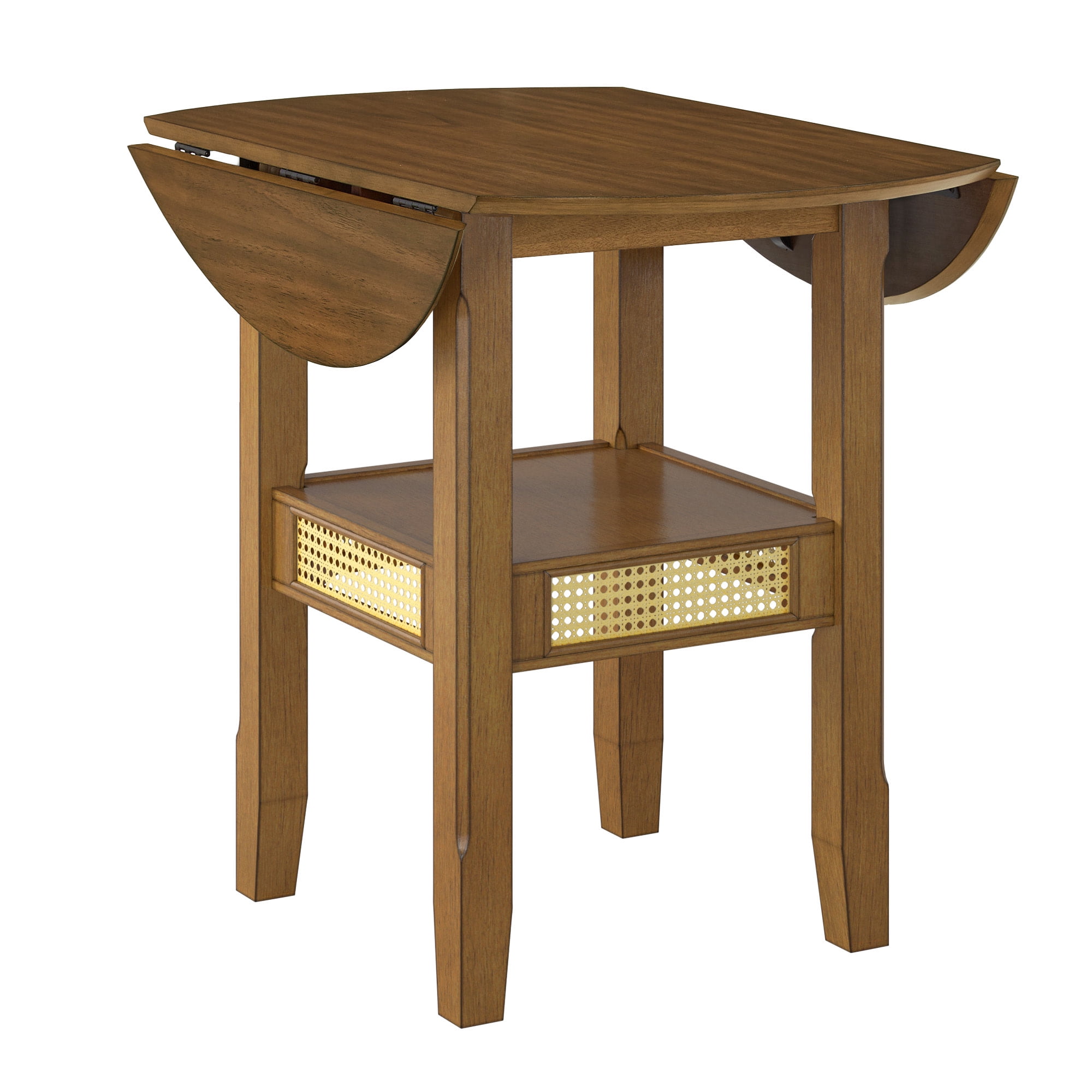 Weston Home Pulukan Cane Accent Round Dining Table with 2-Drop Leaves, Oak Finish