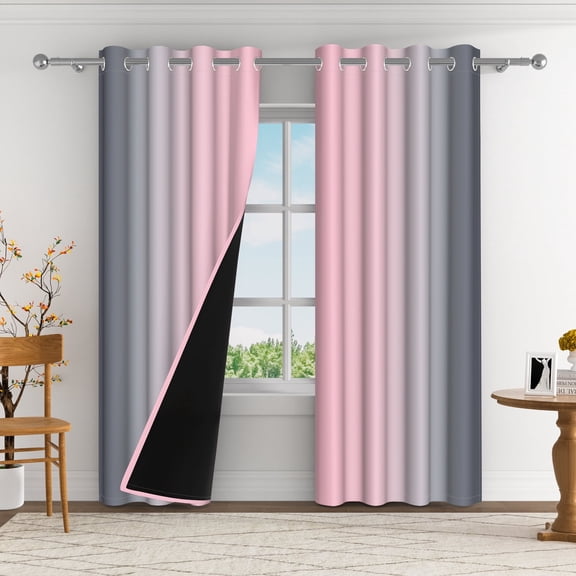 Aofoto Pink Blackout Curtains (2 Panels, 52 x 84 Inch), Ombre Black Curtains for Bedroom Living Room, Gradient Stryle Window Treatments