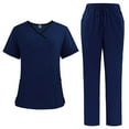 thumbnail image 2 of Jinhomg Womens Scrubs with Pockets Casual Colorblock V-Neck Caregiver Tops and Straight Leg Long Pants 2 Piece Loose Fit Nurse Workwear Dark Blue M, 2 of 4