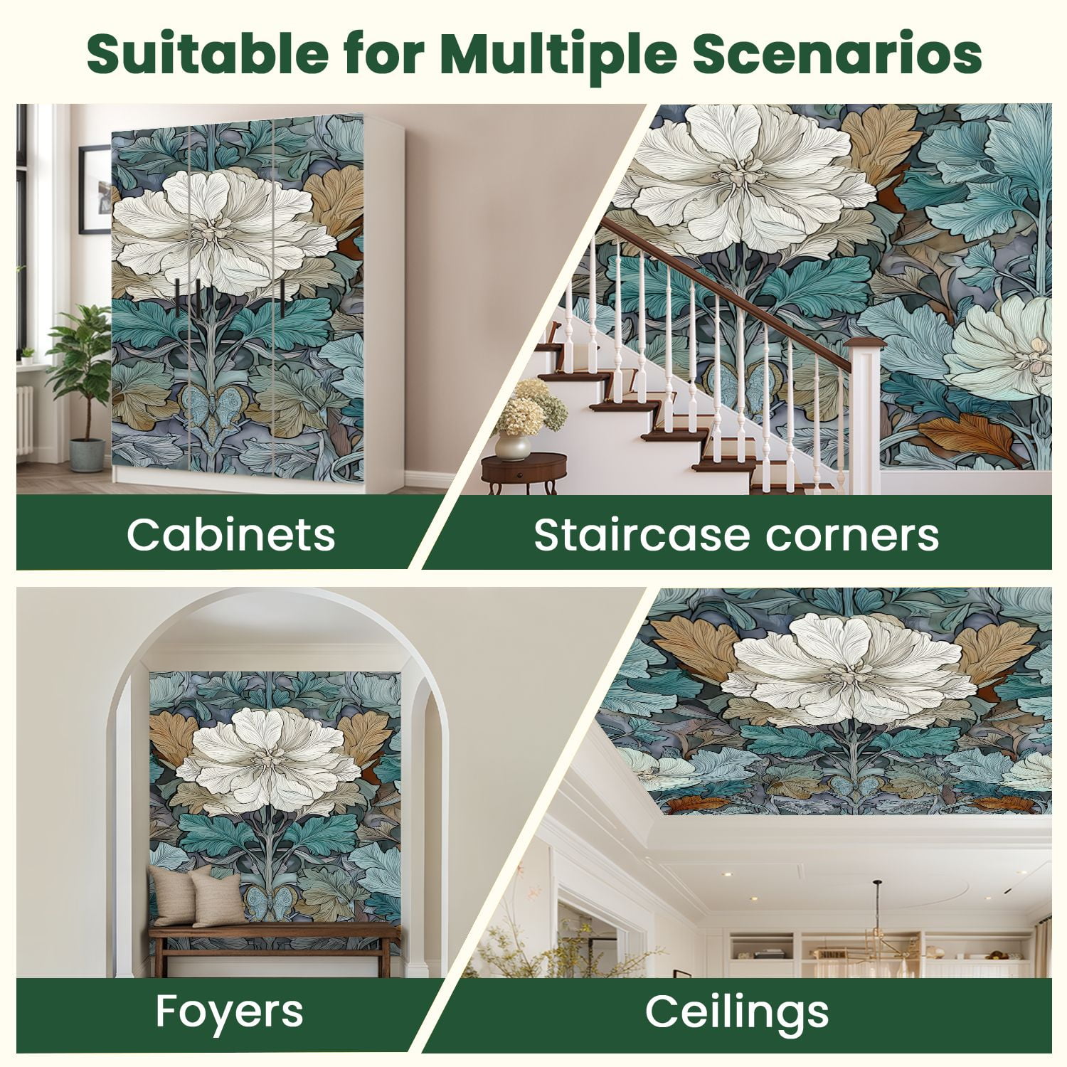 Peel and Stick Wallpaper Dusky Neutrals Stylized Flowers Butterfly Motif Floral Petals Curved Modern Art Wall Mural Decor Self Adhesive and Removable 100in x 144in