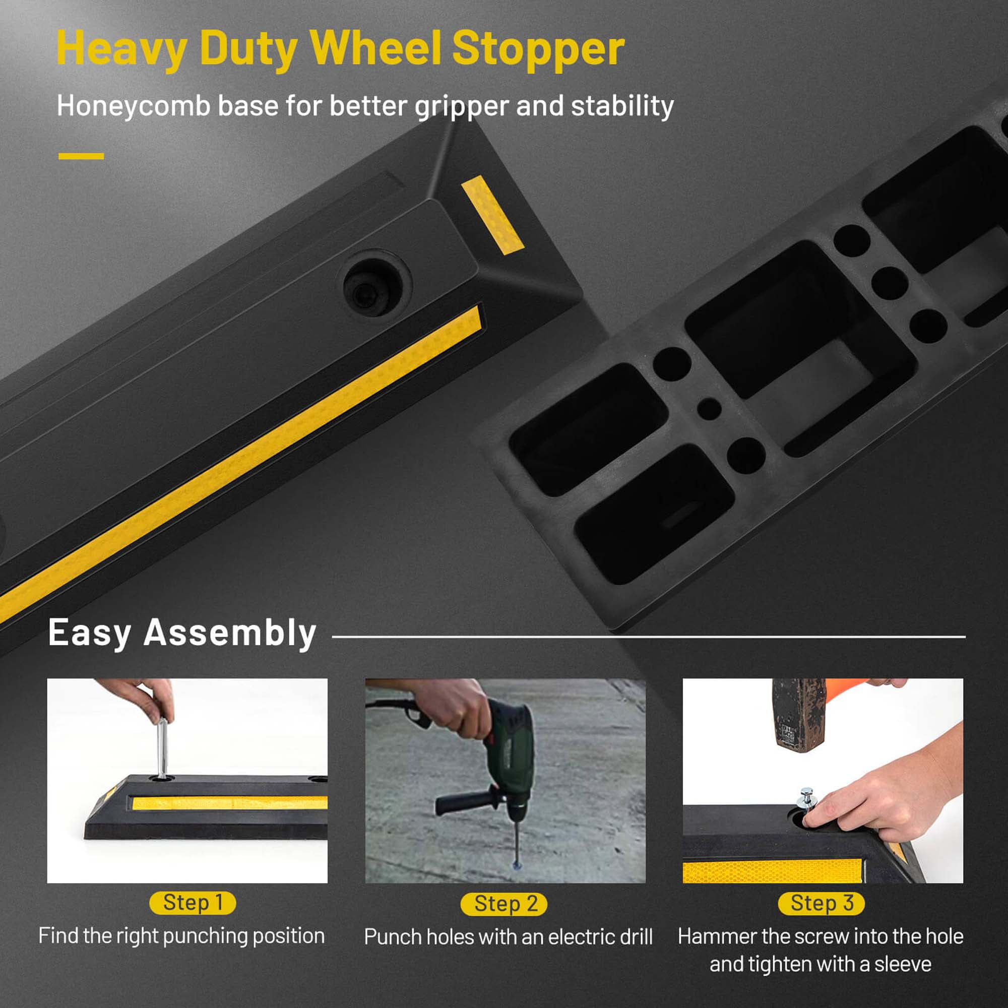 Costway 2 Pcs Rubber Curb Garage Vehicle Floor Stopper Heavy Duty for Parking Safety
