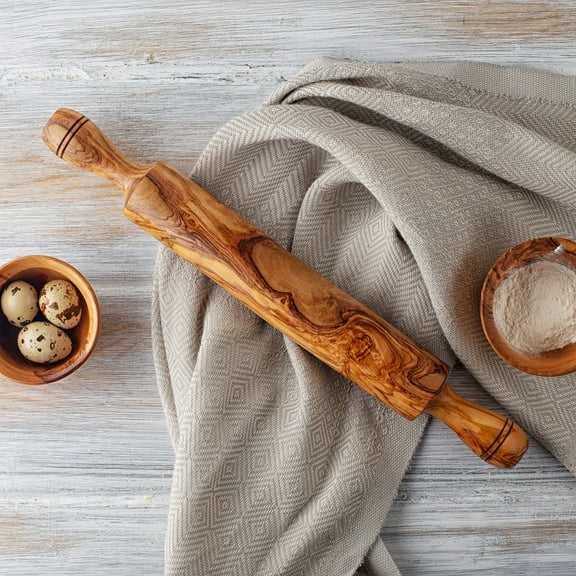 Olive Wood Classic Rolling Pin - Non Stick Wooden Bread Roller Pin - Rolling Sticks for Baking Dough Pizza Pie Pastry