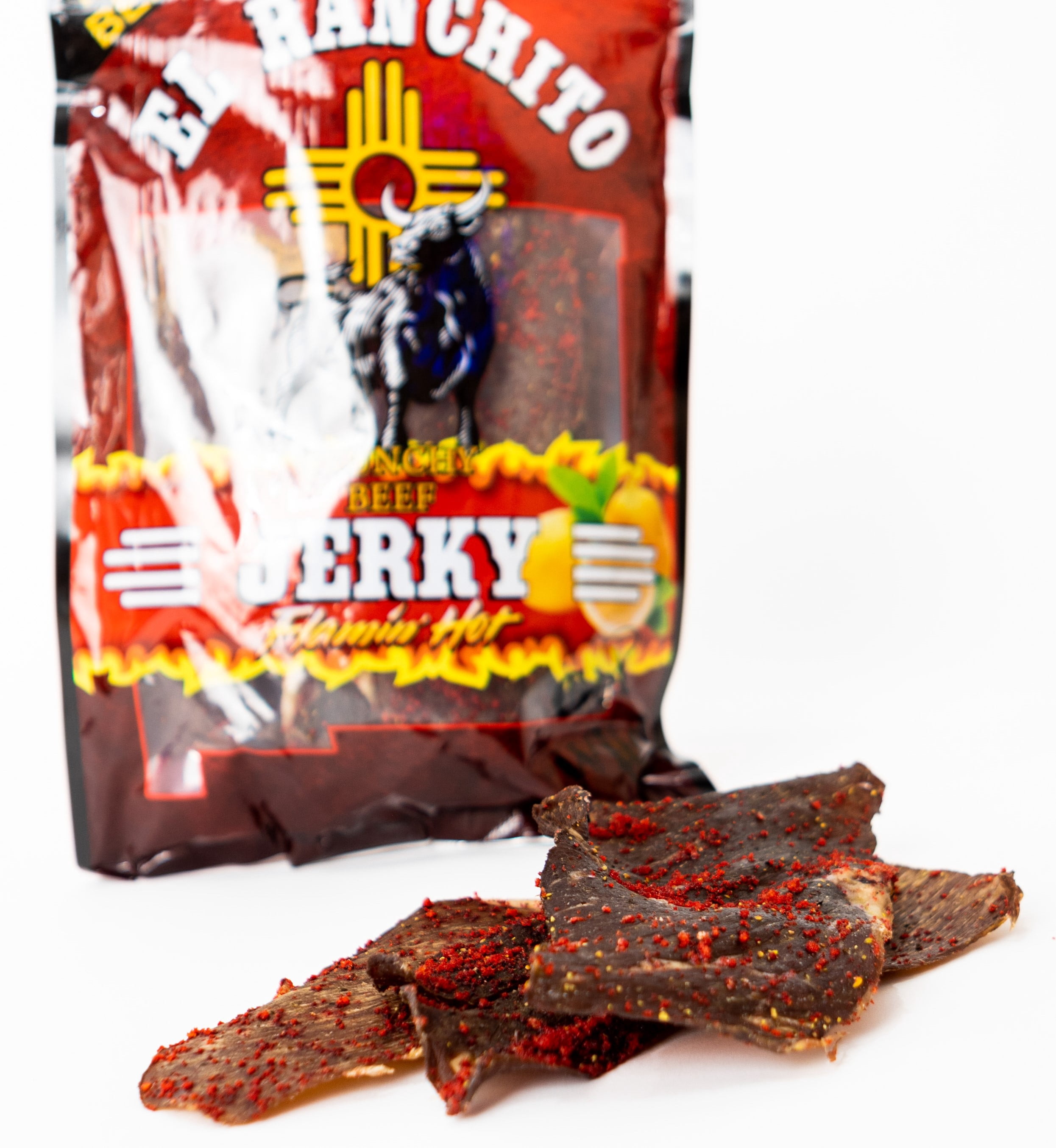 FLAMIN` HOT - El Ranchito Crunchy Beef Jerky NET WT. 2 OZ, HOT CHEETOS