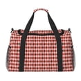thumbnail image 1 of Fotbe Red and Brown Squares Bolsa de Viaje con Estampado, Bolsa de Fin de Semana para Mujer con Compartimento para Zapatos, Bolsa de Gimnasio con Bolsillo Húmedo, 1 of 7