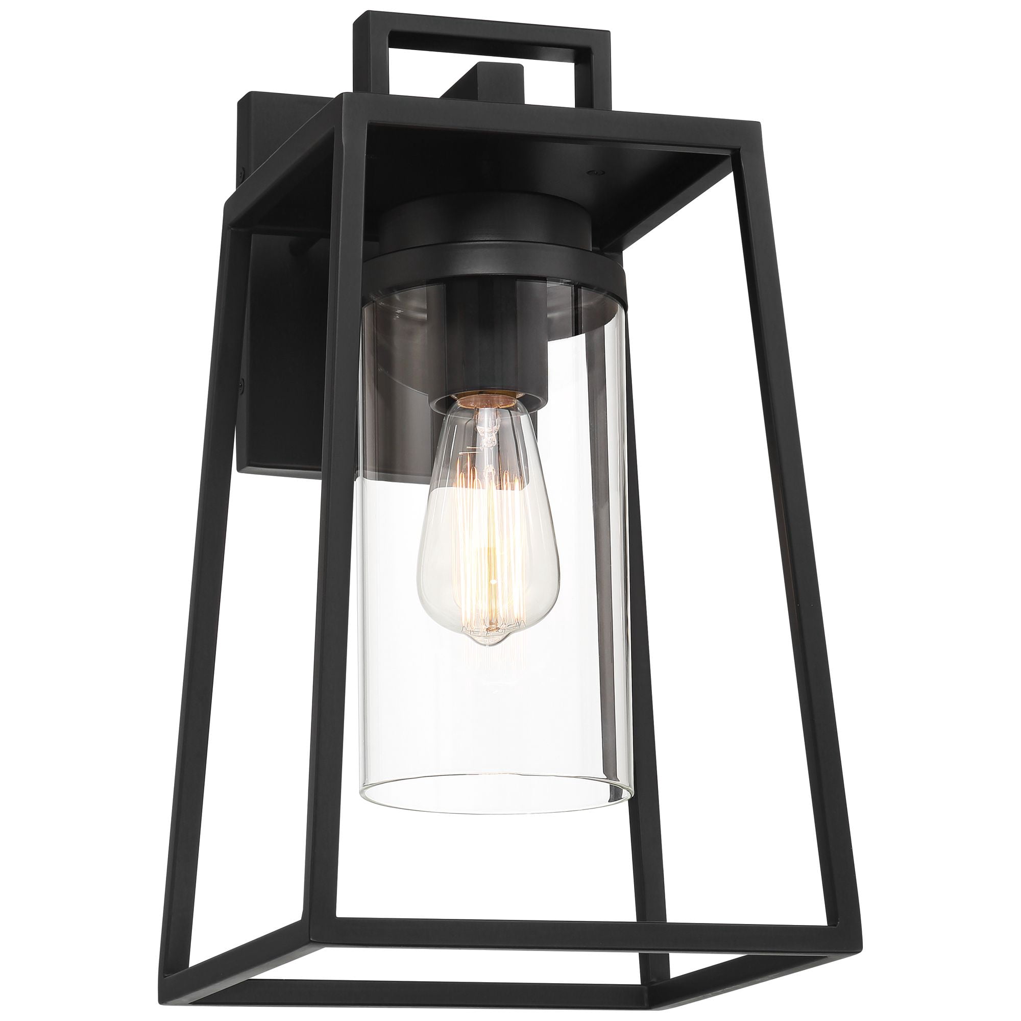Possini Euro Design Jersey 17" High Modern Outdoor Wall Light Fixture Mount Porch House Weatherproof Matte Black Metal Glass Shade