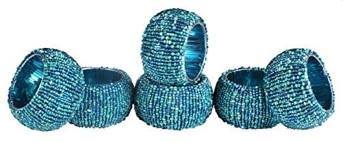 Navy Multi Hand Made by Skilled artisans Multi Beaded Napkin Holders A Beautiful complement to Your Dinner Table décor 2 Inch Set of 6 Handmade Multi Beaded Napkin Rings Set