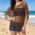 thumbnail image 2 of Sequin Crochet Poncho Cover Up for Women Fringe Asymmetrical Beach Vacation Top, 2 of 5